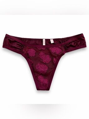 Victoria’s Secret Burgundy Sheer Floral Mesh Thong Panty Size M Sexy